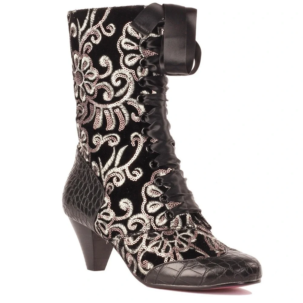 Poetic Licence by Irregular Choice Lady Victoria Floral Sequin Boots Size 5.5